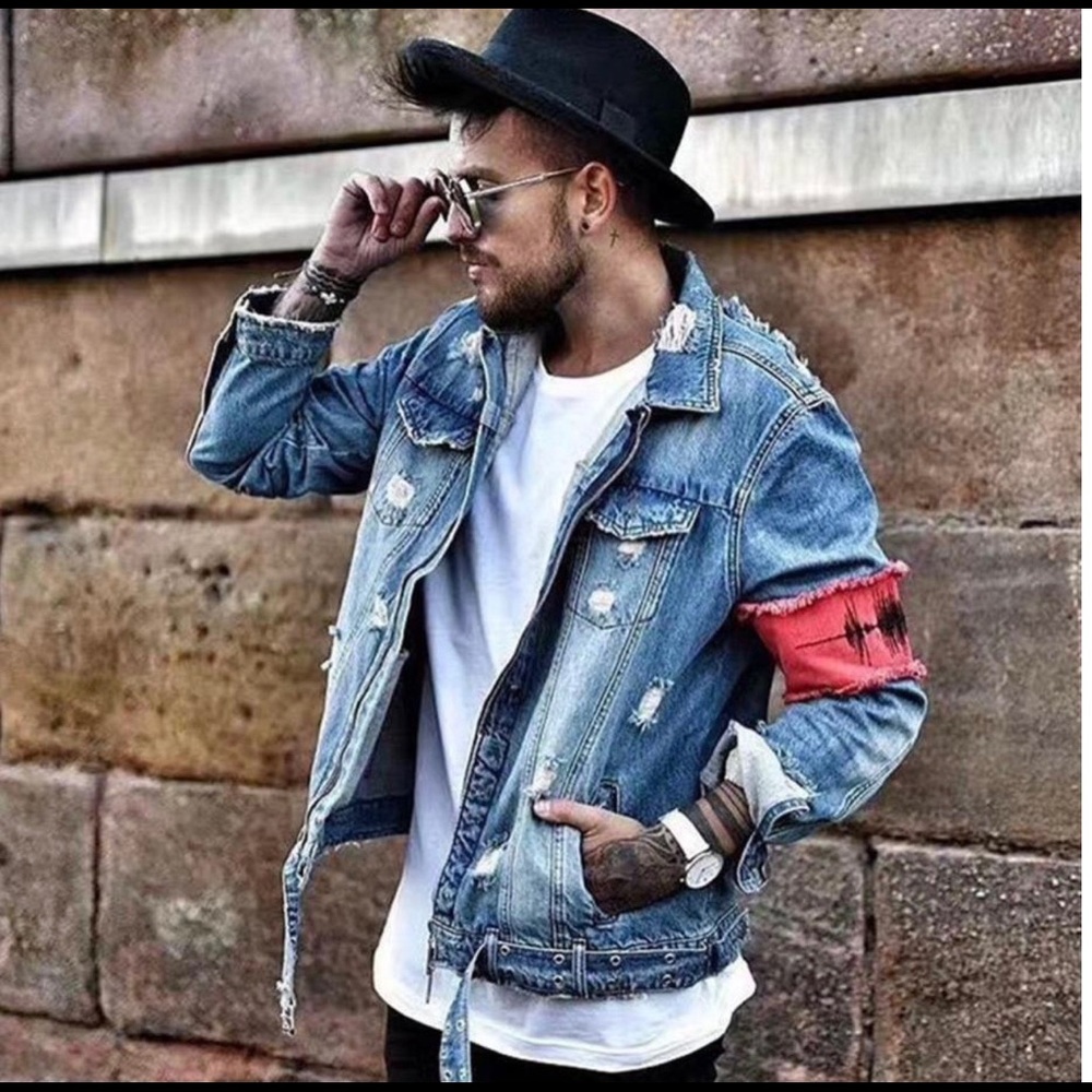 Distressed denim Moto jacket